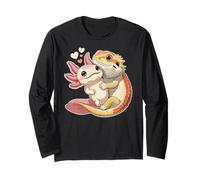 Reptile Keeper Pet Owner Cute Bearded Dragon Hugging Axolotl Manga Larga