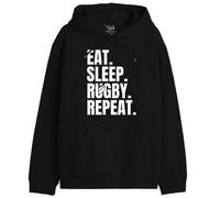 REPUBLIC OF CALIFORNIA "Eat, Sleep, Rugby, Repeat UXREPCZSW029 Sudadera para Hombre, Negro, XS, Negro, L