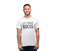 Republic of California Men's My Dad Rocks imprimé T-Shirt Father's Day Gift - Men's Christmas Dad of Love Grandpa Stepfather Husband Birthday Gift,Blanc_Large