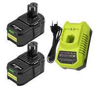 Repuesto Batería para Ryobi 18V 5.5Ah Exemoro y BCL14181H 9.6V-18V Cargador RB18L50 RB18L40 RB18L30 RB18L25 RB18L20 RB18L15 P108 P189 P190 P191 P192 etc (2*baterías de 18 V y 5,5 Ah + Cargador)