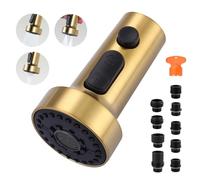 Repuesto de cabezal de grifo extraíble: cabezal de grifo de cocina de 3 funciones con 9 adaptadores, repuesto de rociador de fregadero de cocina dorado cepillado compatible con grifos Moen, Delta