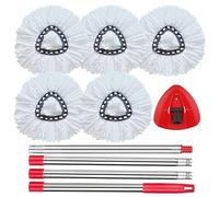 Repuesto de Cabezal de Mopa con Palo Compatible con Vileda EasyWring&Clean Turbo Classic/Turbo Smart/Turbo Spin,5pcs Recambios de Mopa Blanca+1pcs Base de mopa Spin +147cm Palo de mopa