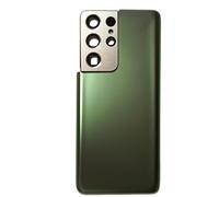 Repuesto de tapa de batería compatible con Samsung Galaxy S21 Ultra 5G SM-G998B SM-G998U SM-G998W G998N trasera carcasa trasera de cristal + lente marco + adhesivo de doble cara (verde)