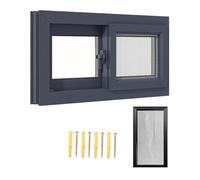 Repuesto de ventana corrediza para sótano, marco de aleación de aluminio de vidrio templado, bloqueo seguro, tamaños de 21 a 39 pulgadas, ideal para baño y gallineros (negro, 25 pulgadas de ancho x 12