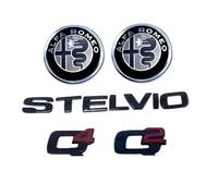 Repuesto Emblema Delantera Trasera para Alfa Romeo Stelvio 2022 2023 2024 2025,Negro Parrilla Maletero Tronco Insignia Logo Letras 3D ABS Decorativas modificación Accesorios Exterior