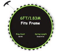 Repuesto Lona de Salto para Trampolín se Ajusta a 183 cm Marco - 8 Filas de Costura Tapete de Repuesto para Cama Elástica se Ajusta a 12 cm Muelles con Herramienta de Muelle,Verde,36 Rings