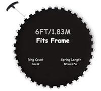 Repuesto Lona de Salto para Trampolín se Ajusta a 183 cm Marco - 8 Filas de Costura Tapete de Repuesto para Cama Elástica se Ajusta a 12 cm Muelles con Herramienta de Muelle,Negro,36 Rings