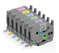 Repuesto para Brother P-Touch Cintas 12 mm de color laminado negro sobre plata/rosa pastel/azul pastel/morado pastel/amarillo pastel/verde menta TZe931/MQE31/MQ531/MQF31/MQY31/MQG31 para PTD210 D220