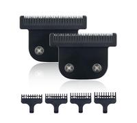 Repuesto profesional de hoja en T compatible con Wahl 9864/9864SS/9686/9818A/9854L/9876L y más. Hoja desmontable para recortadoras de barba de iones de litio (2 cuchillas negras + 4 peines protectores