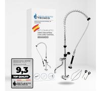 Repuesto Técnico | Grifo Industrial Bimando con Alcachofa Flexible y Caño Central Fijo | Rociador con Palanca Manual | Grifería Profesional para Fregadero de Cocina Industrial