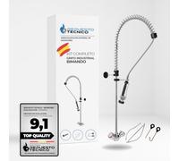 Repuesto Técnico | Grifo Industrial Bimando para Fregadero | Alcachofa Flexible con Palanca Manual | Kit Completo con Ducha de Mano y Muelle Acero | Grifería Hostelería Profesional