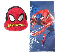 REQUETEGUAY Toalla Spiderman para Playa o Piscina + Gorra 3D Spiderman para Niños | Toalla Spiderman Microfibra + Gorra 3D Ajustable Spiderman Marvel