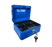 Requisite Needs Hucha de metal de acero de 6 pulgadas, caja fuerte para dinero en efectivo, caja fuerte con cerradura y 2 llaves para seguridad (azul)