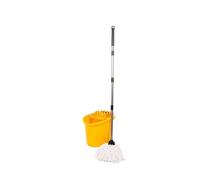 Requisite Needs Juego profesional de fregona y cubo resistente con escurridor y dos cabezales de fregona de algodón tradicionales para limpiar suelos, capacidad de cubo de fregona de 16 L con borde de