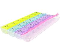 REQUISITE NEEDS Pastillero semanal de 7 días con 28 compartimentos, organizador de tabletas con etiquetas para medicamentos, suplementos, vitaminas, aceite de hígado de bacalao