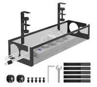 RERLYING Bandeja de Gestión de Cables Debajo del Escritorio sin Perforación, sin Daños en el Escritorio, Bandeja de Cables con Abrazadera, Canalizaciones de Cables Debajo del Escritorio, Negro