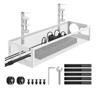RERLYING Bandeja de Gestión de Cables Debajo del Escritorio sin Perforación, sin Daños en el Escritorio, Bandeja de Cables con Abrazadera, Canalizaciones de Cables Debajo del Escritorio, Blanco