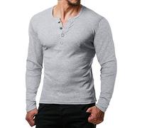 ReRock de Young & Rich Camiseta de manga larga para hombre, con botones y cuello de pico, camiseta Henley de corte ajustado, gris (melange), XL