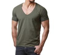 ReRock RR-1315 para Young & Rich 1315 Camiseta de hombre con cuello en V profundo color sólido Fitness T-shirt - S hasta 3XL, verde oliva, M