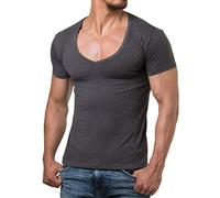 ReRock RR-1315 para Young & Rich 1315 Camiseta de hombre con cuello en V profundo color sólido Fitness T-shirt - S hasta 3XL, antracita, L
