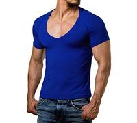 ReRock RR-1315 para Young & Rich 1315 Camiseta de hombre con cuello en V profundo color sólido Fitness T-shirt - S hasta 3XL, azul real, L