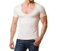 ReRock RR-1315 para Young & Rich 1315 Camiseta de hombre con cuello en V profundo color sólido Fitness T-shirt - S hasta 3XL, beige, M