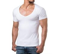 ReRock RR-1315 para Young & Rich 1315 - Camiseta para hombre con cuello en V profundo, color liso, para fitness - Tallas de la S a la 3XL, Blanco, M
