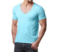 ReRock RR-1315 para Young & Rich 1315 - Camiseta para hombre con cuello en V profundo, color liso, para fitness - Tallas de S a 3XL, azul claro, L