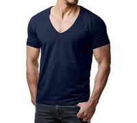 ReRock RR-1315 para Young & Rich 1315 - Camiseta para hombre con cuello en V profundo, color liso, para fitness - Tallas de la S hasta 3XL, azul marino, L