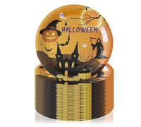 Reroon Juego de 50 platos de papel de Halloween | Disposable Dinner Plates Tableware Pumpkin Death God Ghost | Plates redondos de 9 pulgadas para decoración de fiesta de Halloween