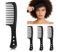 Reroon Paquete de 4 peines de dientes anchos para cabello rizado, juego de peines de peluquería antiestáticos para peinar y desenredar, cepillo de peluquero para pelucas largas y gruesas, onduladas y