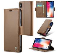Rerzoiro Funda para iPhone X/iPhone XS, Funda de Cierre Magnético, Cartera de Cuero PU con [Bloqueo RFID], Soporte, Ranura para Tarjetas, Carcasa de Libro, Case para iPhone X/XS, Marrón