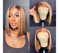 Resaltado Ombre Bob peluca de cabello humano resaltado sin pegamento recto Bob peluca cabello humano 4/27 corto Bob encaje frente pelucas cabello humano for mujeres 180% densidad 16 pulgadas ( Color :