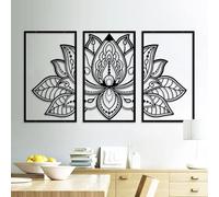 Resama 3 piezas de loto decoración de arte de pared mandala de metal decoración de pared única flor de loto para sala de estar, dormitorio, oficina y sala de yoga decoración colgante (negro, grande)