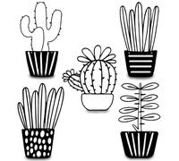 Resama 5 piezas de cactus con temática natural, arte moderno de metal para pared, decoración de pared de color negro, decoración de pared simple con suculentas en maceta, arte de pared para oficina,