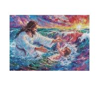 Rescate en el mar de Jesús fe Religiosa Espiritual Puzzles 300 Piezas Obra De Arte 3D Familiar Premium Rompecabezas para Adultos Aliviar Estrés Decoración Hogar Moderno DIY 300 PCS
