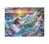 Rescate en el mar de Jesús fe Religiosa Espiritual Puzzles 500 Piezas Portátil 3D Rompecabezas Familiar para Toda La Familia Maquetas Educativas Construir Aliviar Estrés 500 PCS