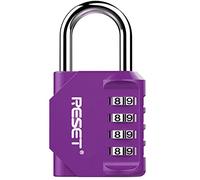 RESET-060 Candado de combinación de 4 dígitos para exteriores, para escuela, gimnasio, deportes, casillero, valla, caja de herramientas, puerta, maleta, cerrojo, Morado