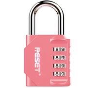 RESET-060 Candado de combinación de 4 dígitos para exteriores, para escuela, gimnasio, deportes, casillero, valla, caja de herramientas, puerta, maleta, cerrojo, Rosa