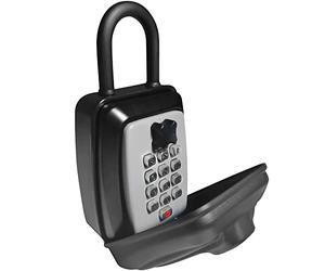 RESET-G14 Caja de llaves para casa montada en la pared con almacenamiento de combinación de 4 dígitos, grapa, cierre de botón y carcasa de protección resistente al clima, gran capacidad, negro