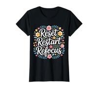 Reset Restart Refocus Growth Productivity Mindset - Camiseta gráfica económica, Mujer, Negro, S