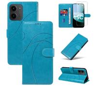 Reshias Funda Compatible con Xiaomi Redmi 15C 4G / 5G / Poco C85 EU Versión (No para Global Versión) con 1 Pieza Cristal Templado Protector de Pantalla, Cuero PU y Flip Carcasa (Azul Cielo)