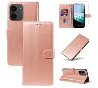 Reshias Funda Compatible con Xiaomi Redmi 15C 4G / 5G / Poco C85 EU Versión (No para Global Versión) con 1 Pieza Cristal Templado Protector de Pantalla, Cuero PU y Flip Carcasa (Oro Rosa)