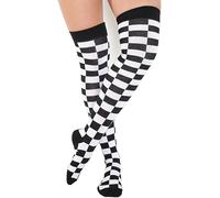 reshmena Calcetines largos a cuadros para mujer, por encima de la rodilla, a rayas, color blanco y negro, para cosplay, fiesta de Navidad, Cuadros B/N, Altoa única