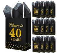 Resholder Paquete de 20 bolsas de regalo con asa para 40 años, bolsa de regalo de 40 cumpleaños, recuerdos de fiesta con papel de seda, papel negro y dorado, bolsa de golosinas, regalos de cumpleaños,