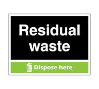 Residual Waste - Dispose Here - Landscape 400 x 300 mm - Vinilo autoadhesivo que brilla en la oscuridad