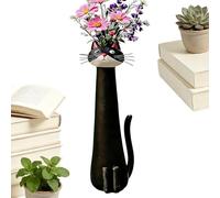 Resin Animal Flower Container, Funny Kitten Sculpture, 7.5 In Decorative Pot Blooms, Whimsical Figurine Holder with Bouquet, Farmhouse Centerpiece Decor with Charm, Home Ornament for Living Room Table