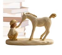 Resin Animal Sculpture - Girl and Horse Desk Ornament, Decorative Resin Statue with Fine Detailing, for Bedroom Mantel Bookshelf, Artistic Figurine Collection, Elegant Decor Piece for Home or Office