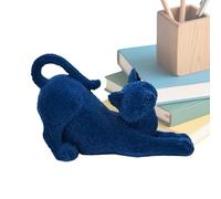 Resin Cat Statue, Cute Flocked Stretching Figurine, 6.89x2.56x4.53 Inches Animal Decoration with Build, Charming Design Accent, Home Office Library Accessory for Living Room Bathroom Desk Book