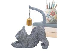 Resin Cat Statue Decor - Cute Stretch Pose Animal Figurine With Bell Detail, Durable Decorative Collectible Sculpture For Interior And Exterior Styling | Ideal For Home Office Garden Patio Balcony